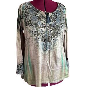 Womens Top Size 1x Tunic Long Sleeve Hippie Bohemian Western Biker Casual